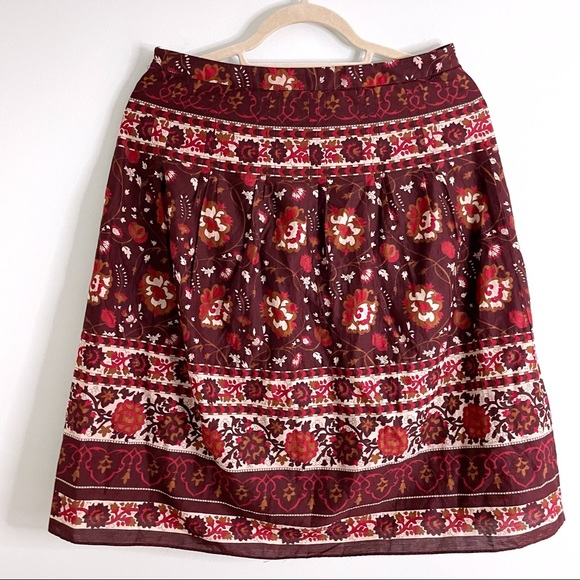 A-Line Ann Taylor Skirt with Ethnic Floral Motif and Waist Tie in 100% Cotton - Picture 5 of 6